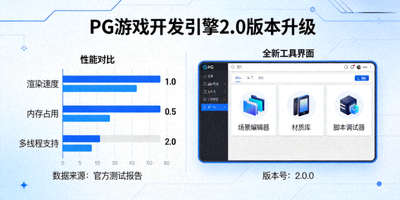 PG游戏开发引擎2.0版本升级，性能对比图表与全新工具界面